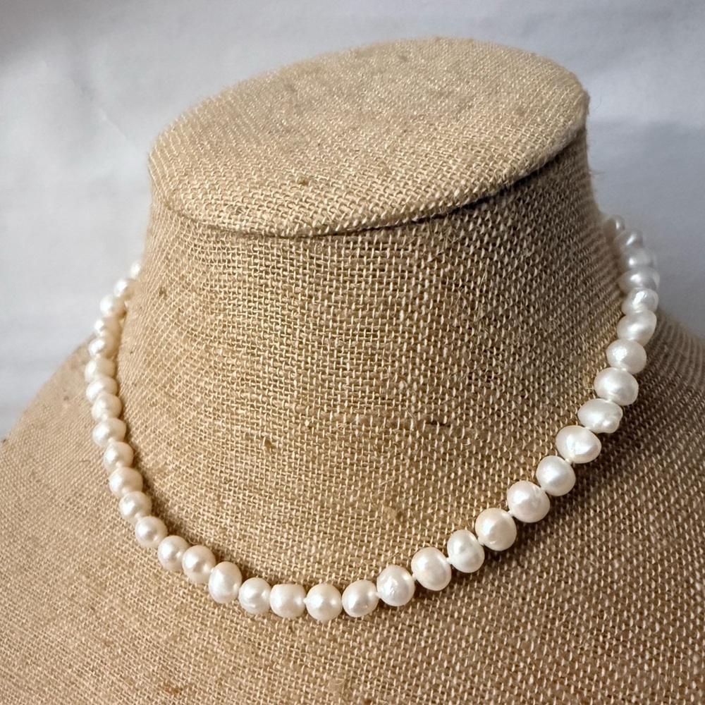 Authentic Large Fresh Water Pearl Necklace. 16.5" Long Sterling Silver Clasp